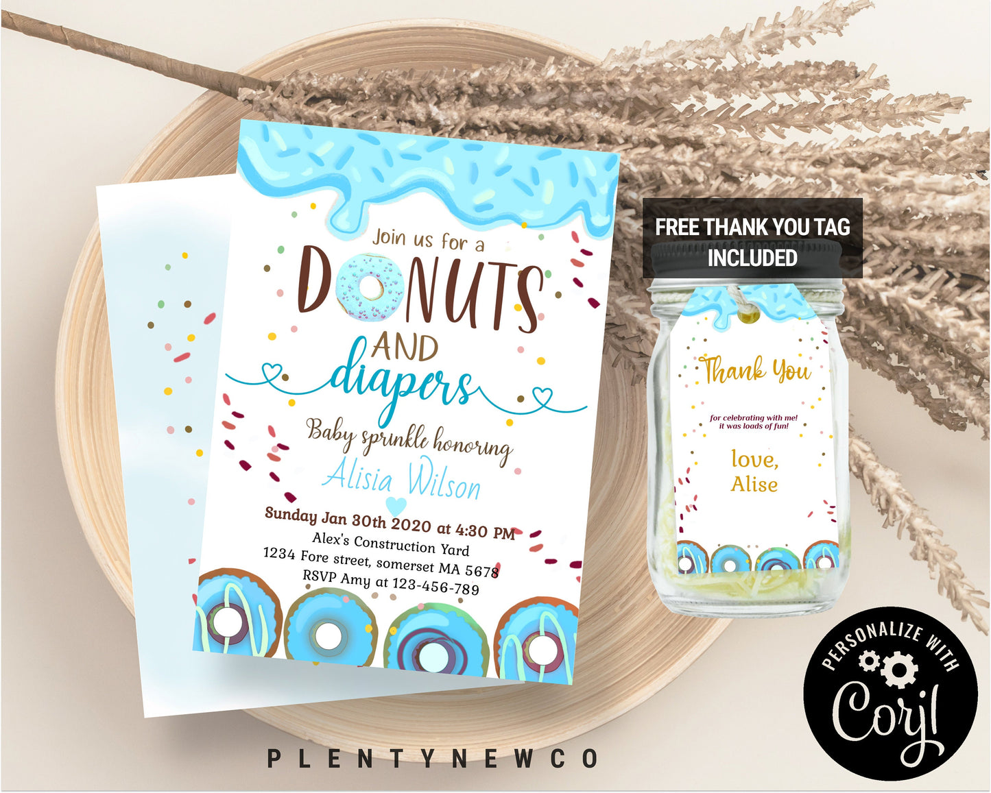 Editable Donuts And Diapers Baby Sprinkle Donut Baby Sprinkle Donut Baby Shower Editable Donut Sprinkle Instant Download File Corjl, PFA