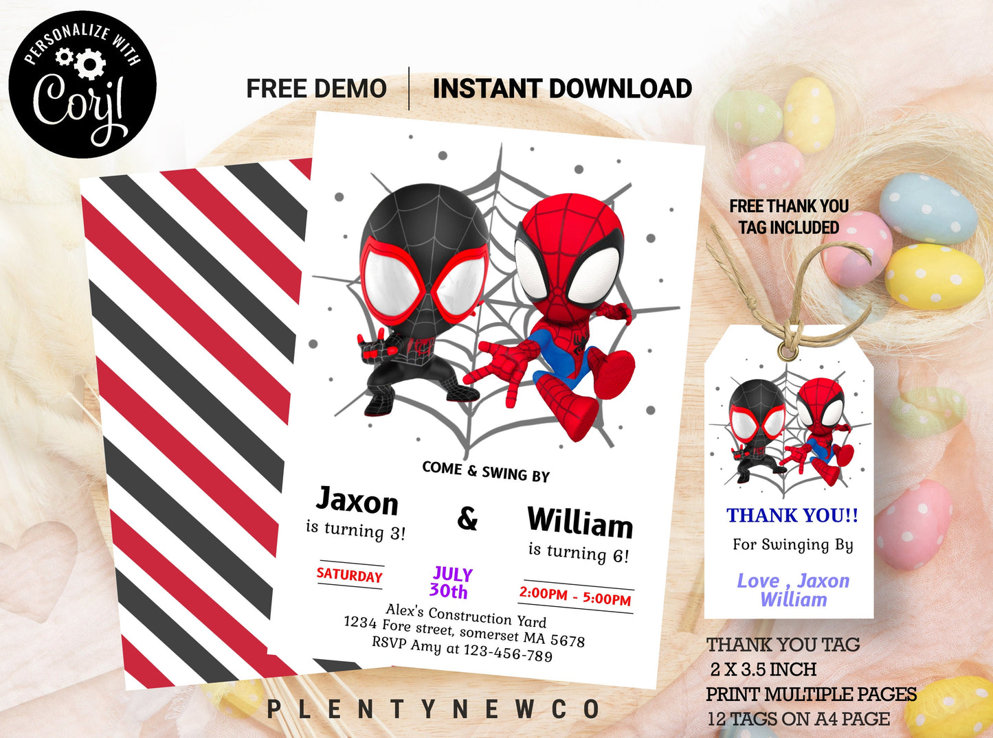 Spidey and his Amazing Friends Joint Birthday Invitation Spidey Ghost Spider Siblings Invite Spidey Double Invite Dual Boy Combined Invite