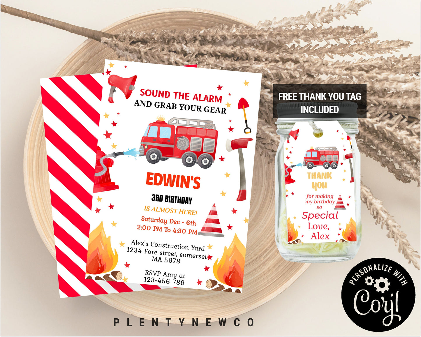 Editable Fire truck Invitation, Fire truck Birthday Invitation, Fire truck Template Download, Digital File, Editable Fire truck Invitation