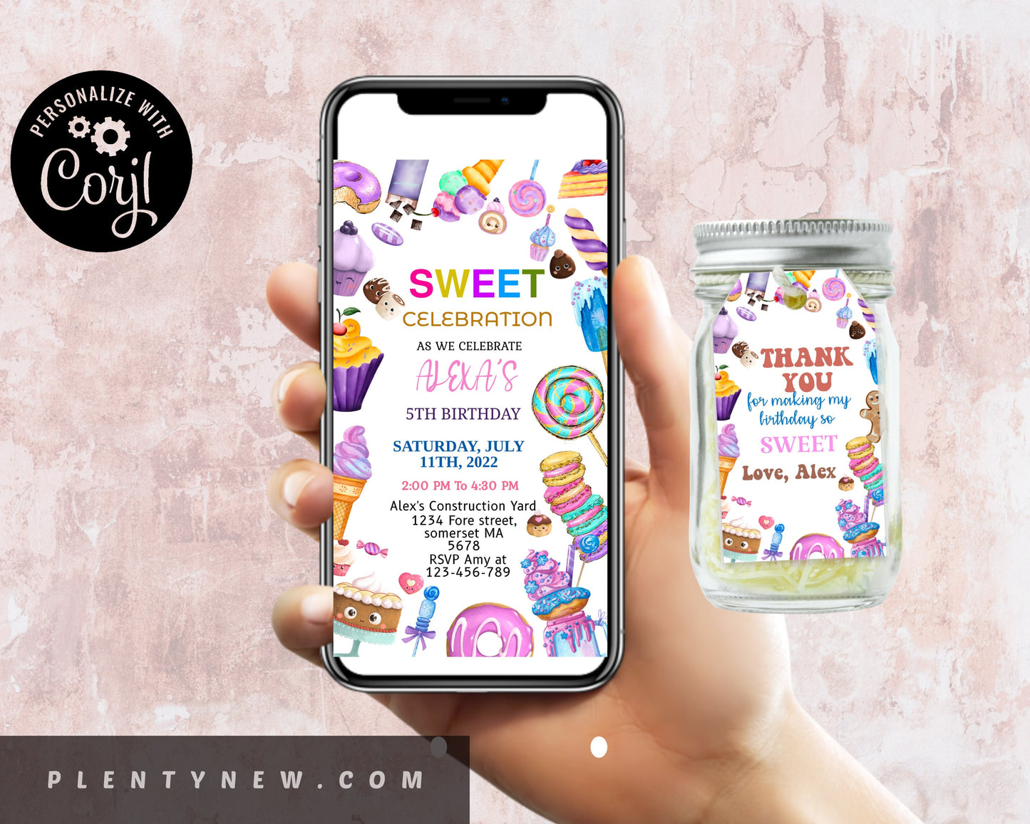 Sweets Candy Electronic Invitation Template, Sweet Candy Birthday Phone Invitation, Electronic Invitation, Sweet Celebration Birthday , IC
