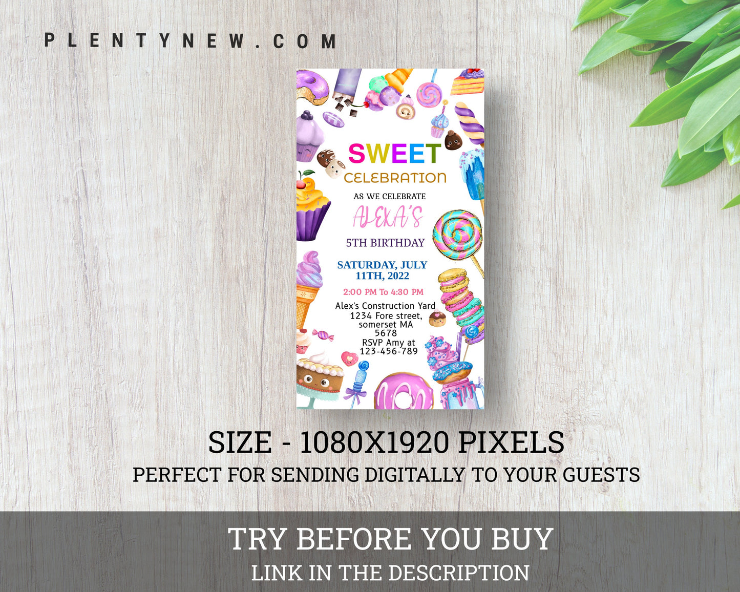 Sweets Candy Electronic Invitation Template, Sweet Candy Birthday Phone Invitation, Electronic Invitation, Sweet Celebration Birthday , IC