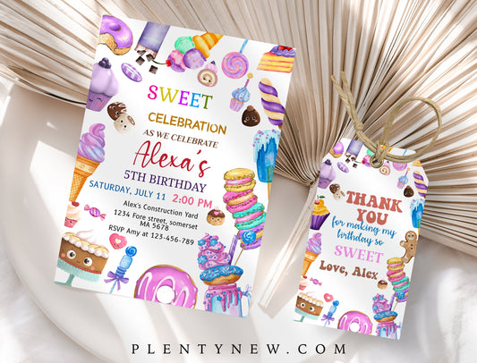 Sweets Candy Invitation, Sweet Candy Birthday Invitation,  Candy Invitation Editable Template, Sweet Celebration Birthday Invitation , IC