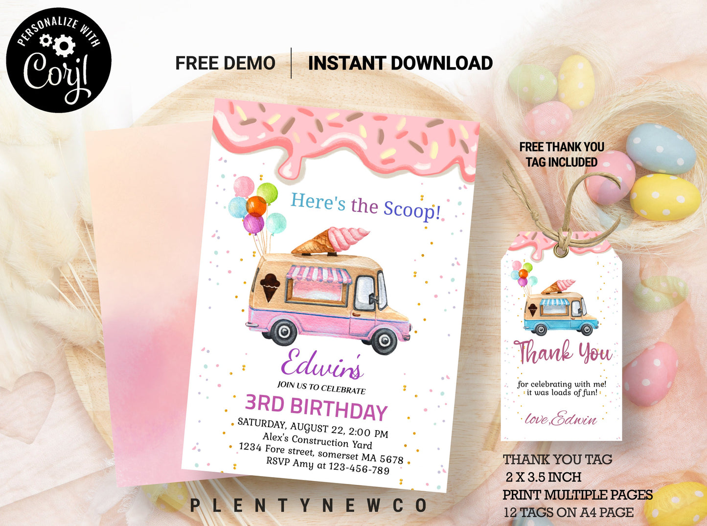 Ice Cream Truck Birthday Invitation Ice Cream Birthday Invitation Ice Cream Party Ice Cream Truck Party Instant Download Editable Invitation