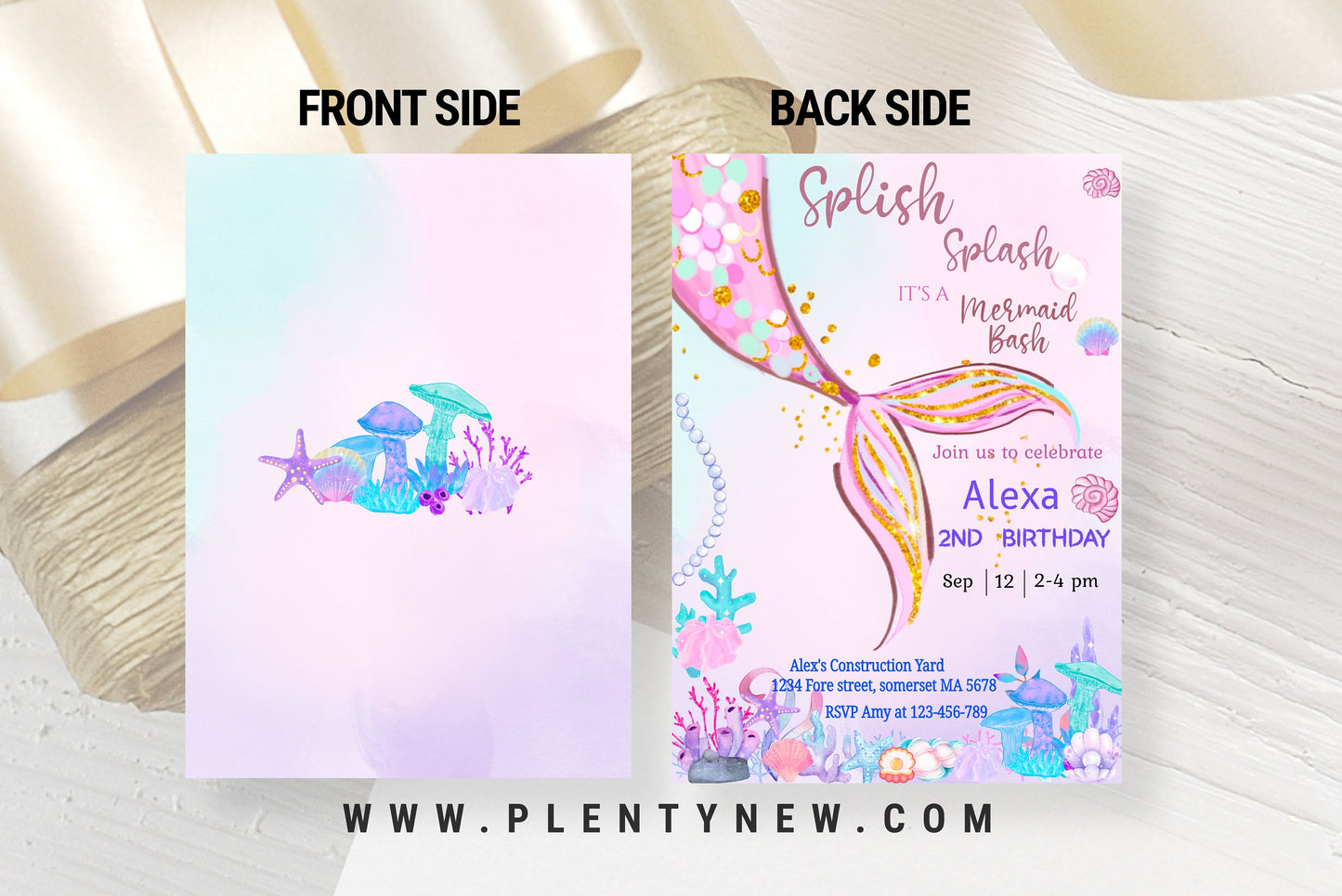 Editable Mermaid Birthday Invitation Template Little Mermaid Under the Sea Magical Pink Purple Girl Invite Instant Download Printable , SP