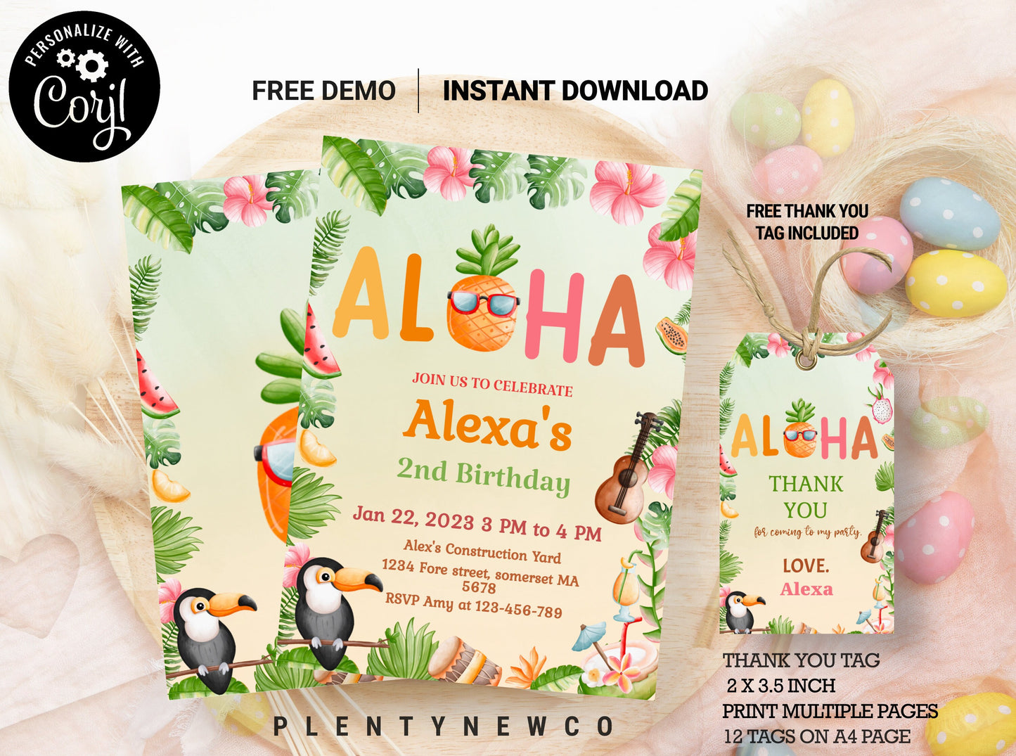 Tropical Birthday Invitation Hawaiian Invitation Luau Invitation Aloha Party Invite Pineapple Invite EDITABLE Instant Digital Download Aloha